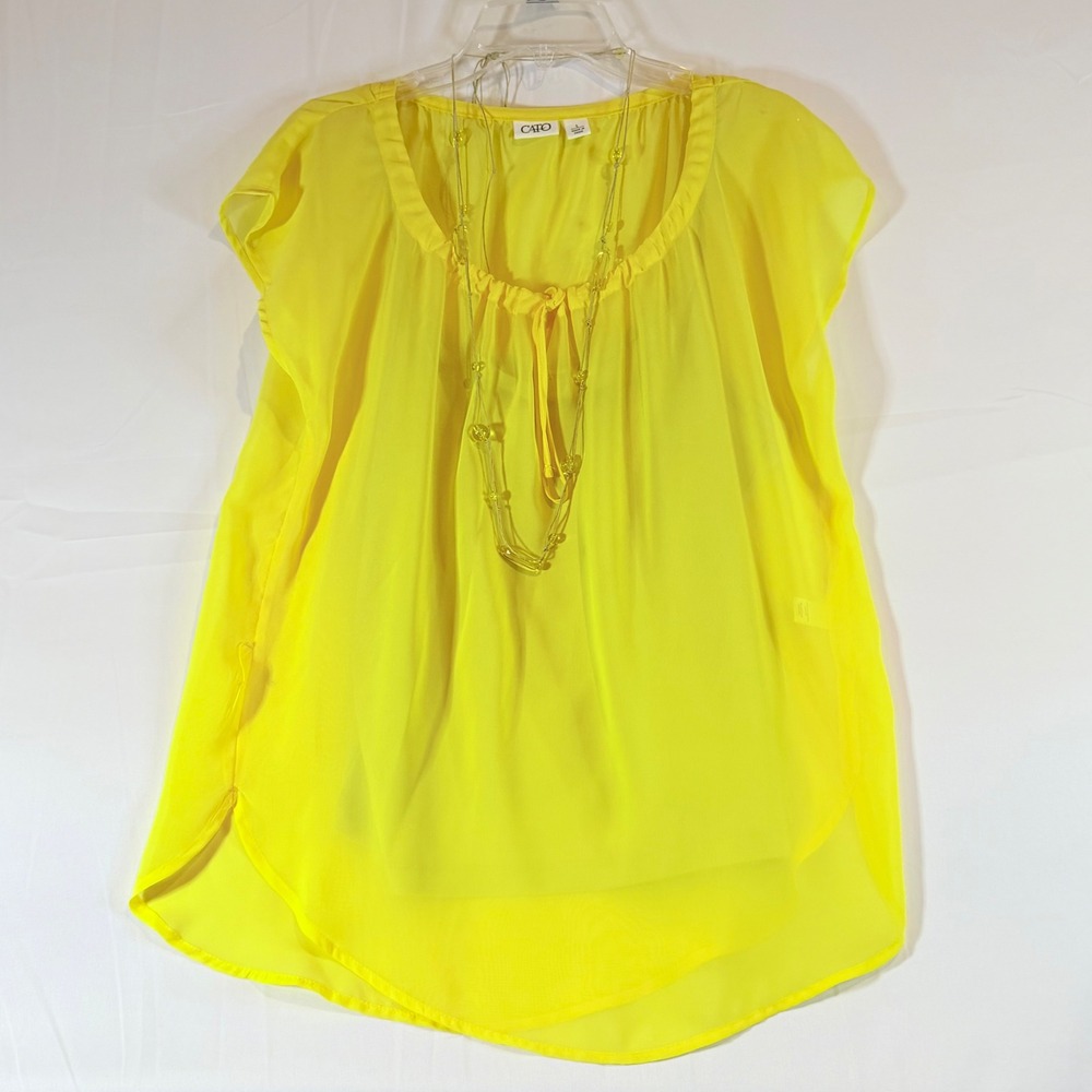 3 pcs Cato Yellow Sheer Blouse with Camisole Liner Size L Short Sleeve Scoop set